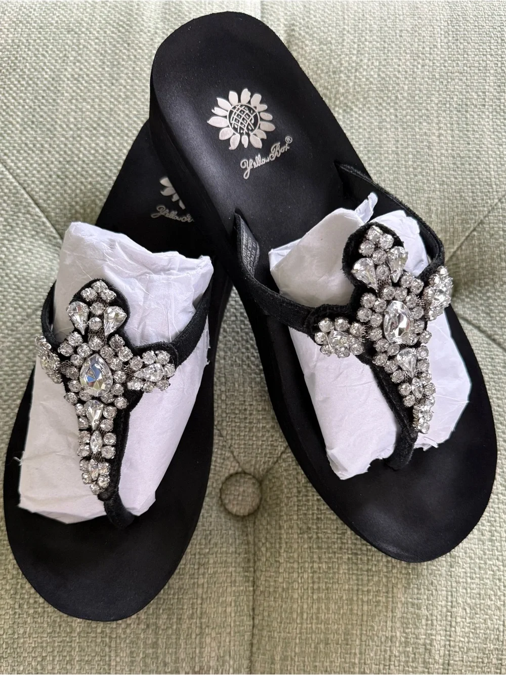 Yellow Box Black Jeweled T-Strap Sandals - Picture 8 of 9